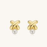 18K Gold Vermeil Cross Knot Pearl Earrings for Women - Kira LaLa