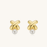 18K Gold Vermeil Cross Knot Pearl Earrings for Women - Kira LaLa