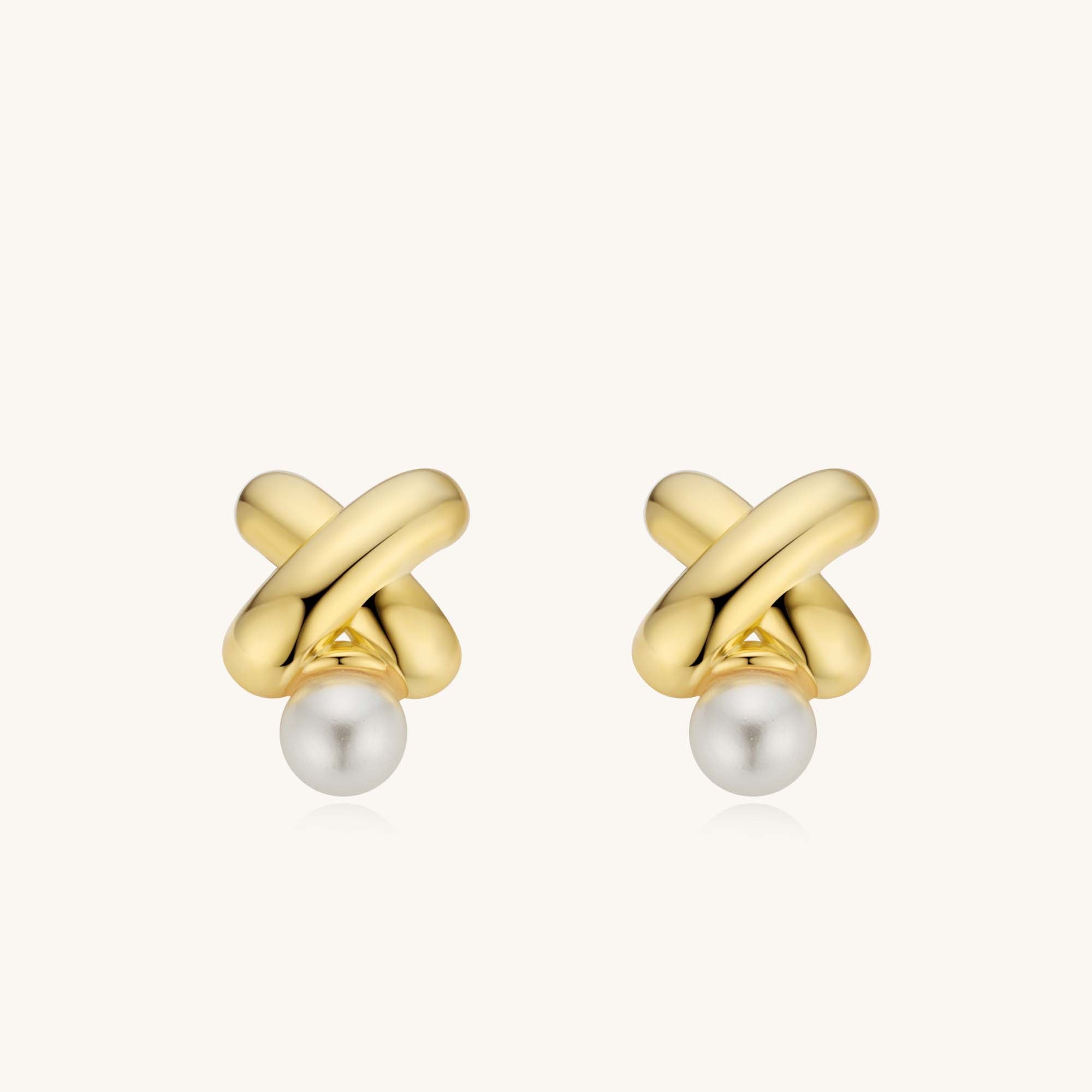 18K Gold Vermeil Cross Knot Pearl Earrings for Women - Kira LaLa