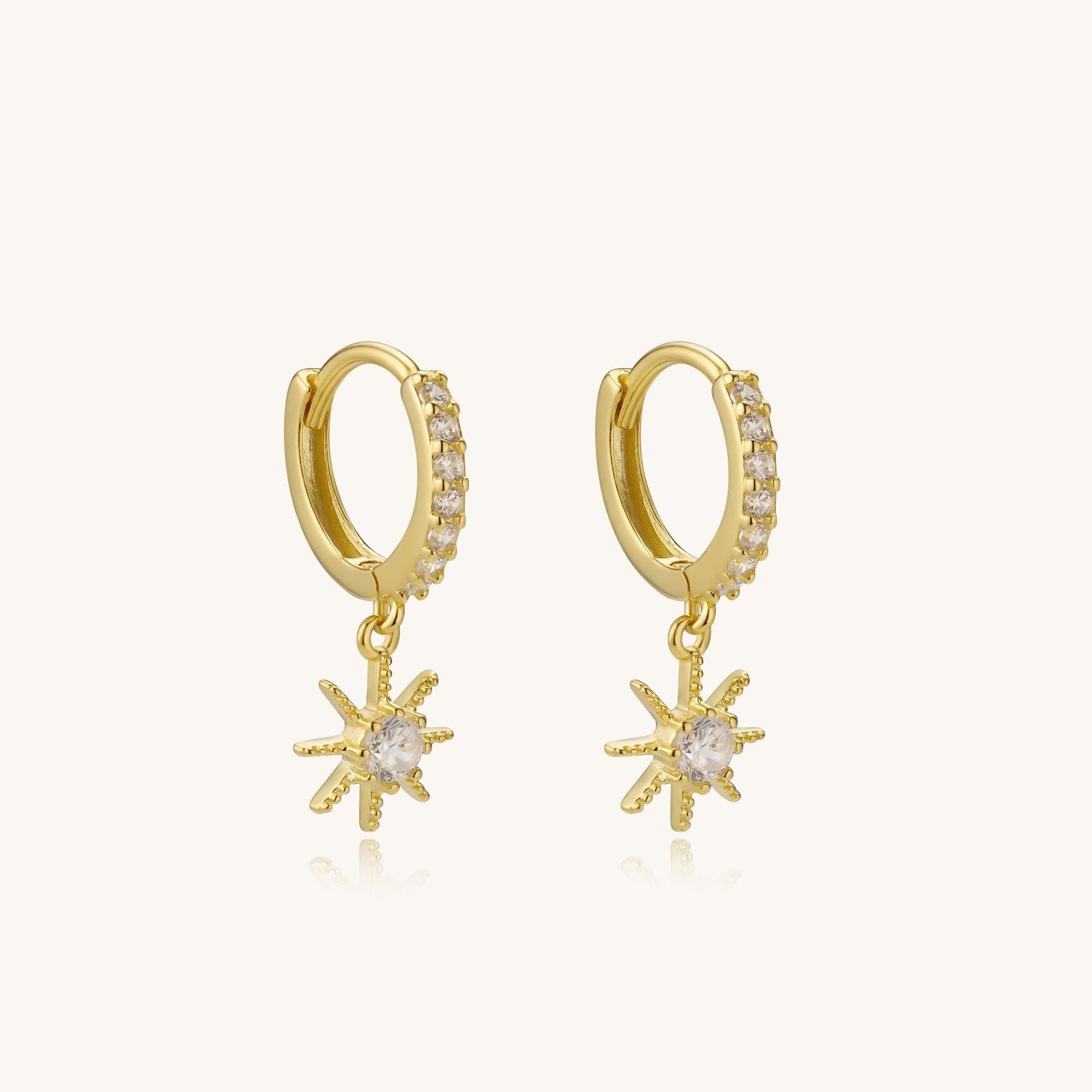 18K Gold Vermeil Diamond Star Dangles Hoop Earrings – Kira LaLa