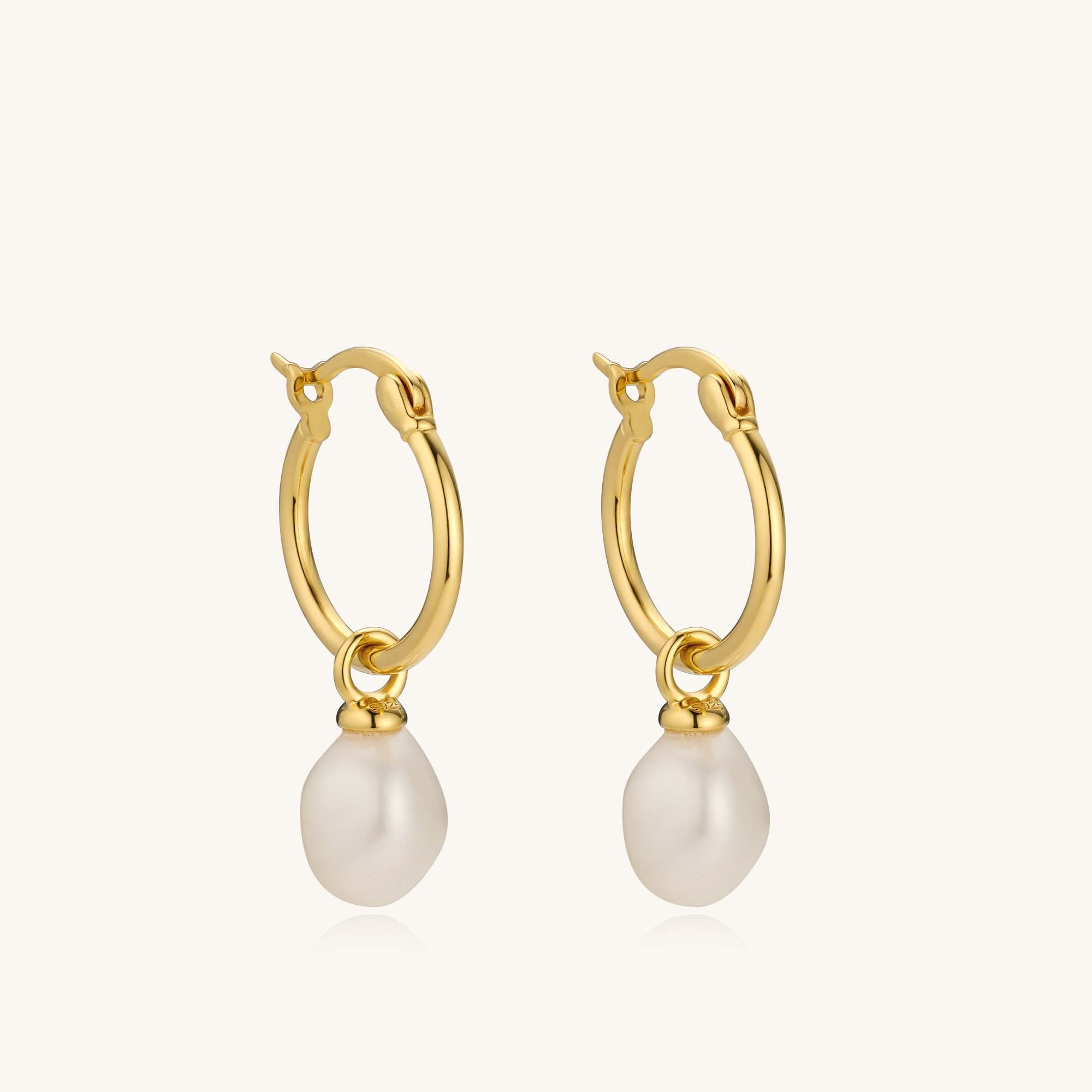 18K Gold Vermeil Huggie Hoop Pearl Charm Earrings - Kira LaLa