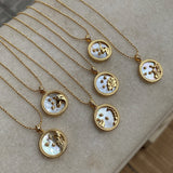 Zodiac Sign Mother of Pearl Coin Necklace