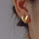 Vintage Whacked Textured Heart Gold Vermeil Stud Earrings
