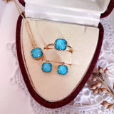 Natural Crystal Square Turquoise Vintage Sterling Silver Jewelry Set