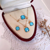 Natural Crystal Square Turquoise Vintage Sterling Silver Jewelry Set