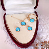 Natural Crystal Square Turquoise Vintage Sterling Silver Jewelry Set