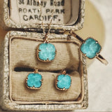 Natural Crystal Square Turquoise Vintage Sterling Silver Jewelry Set