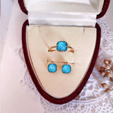 Natural Crystal Square Turquoise Vintage Sterling Silver Jewelry Set