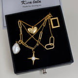 Love Pearls Linked Pendant Layered Necklace Combination