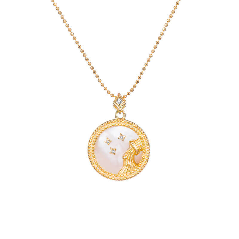 Zodiac Sign Mother of Pearl Coin Necklace