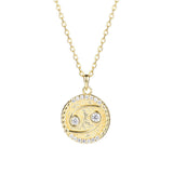 Vintage Zodiac Sign Diamond Coin Necklace