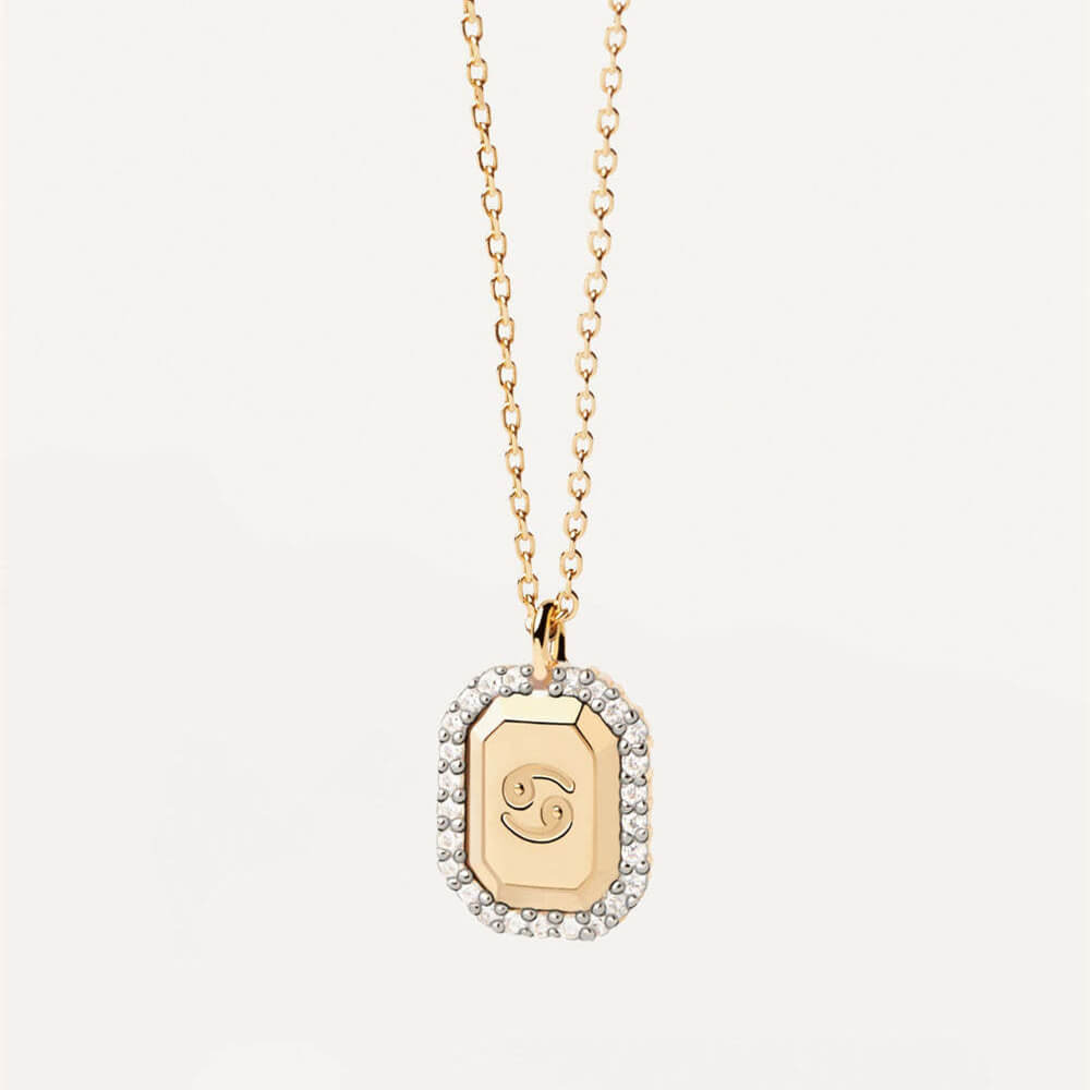 Diamond Zodiac Sign Square Pendant Necklace