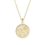 Vintage Zodiac Sign Diamond Coin Necklace
