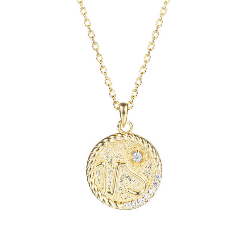 Vintage Zodiac Sign Diamond Coin Necklace