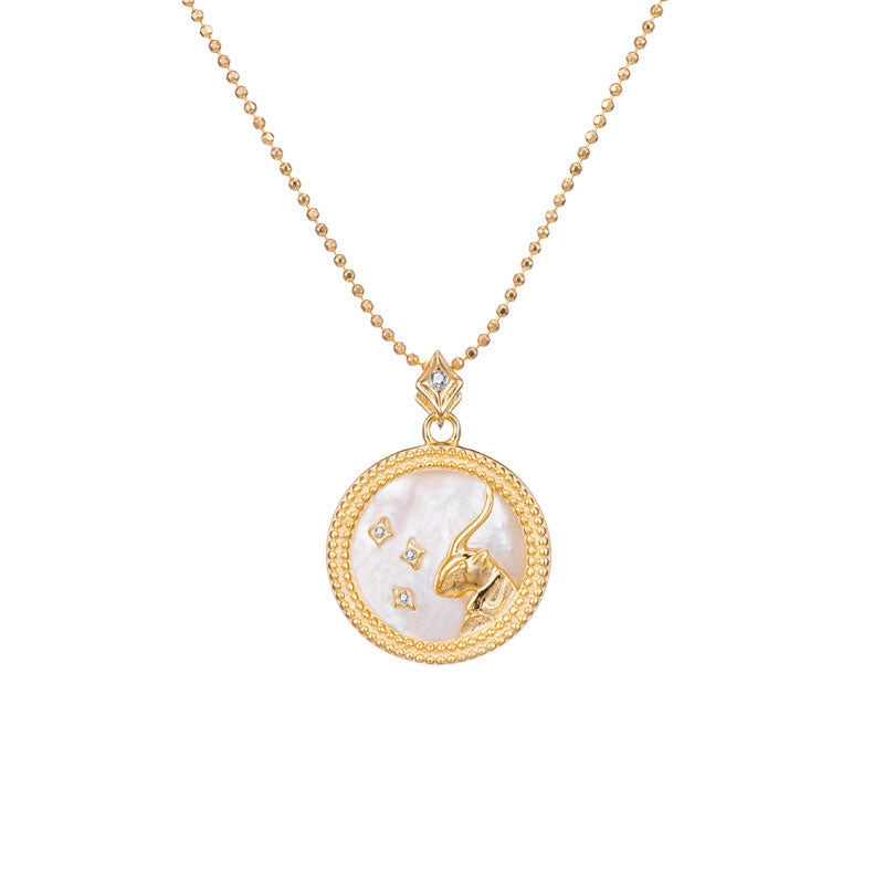 Zodiac Sign Mother of Pearl Coin Necklace