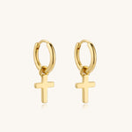 Classic 18K Gold Vermeil Cross Drop Hoop Earrings - Kira LaLa