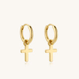 Classic 18K Gold Vermeil Cross Drop Hoop Earrings - Kira LaLa