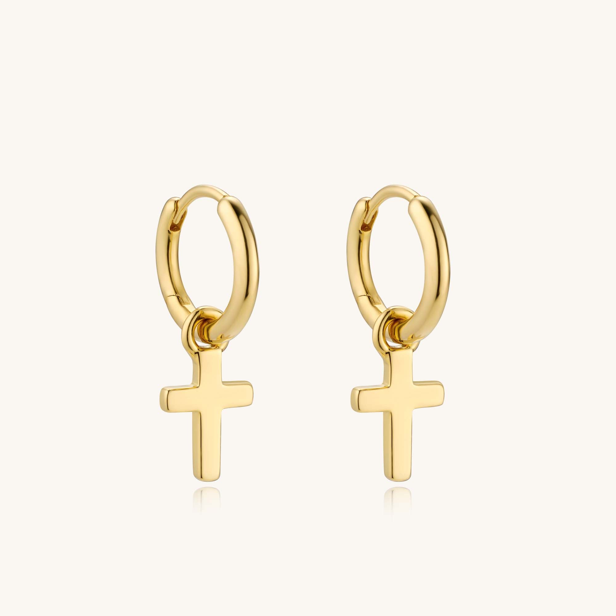 Classic 18K Gold Vermeil Cross Drop Hoop Earrings - Kira LaLa
