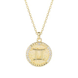 Vintage Zodiac Sign Diamond Coin Necklace