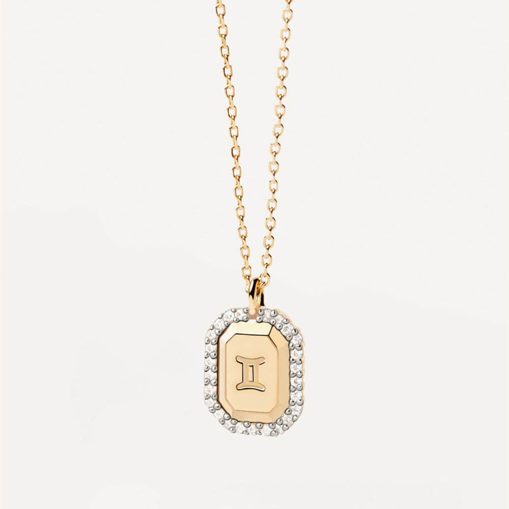 Diamond Zodiac Sign Square Pendant Necklace