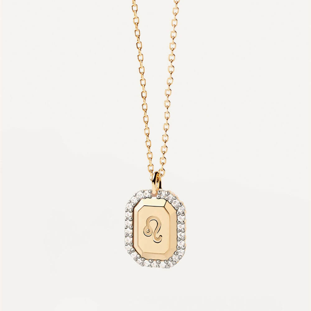 Diamond Zodiac Sign Square Pendant Necklace