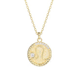 Vintage Zodiac Sign Diamond Coin Necklace