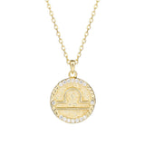 Vintage Zodiac Sign Diamond Coin Necklace