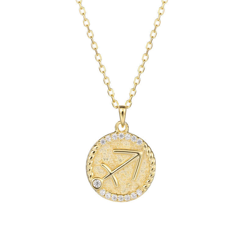 Vintage Zodiac Sign Diamond Coin Necklace