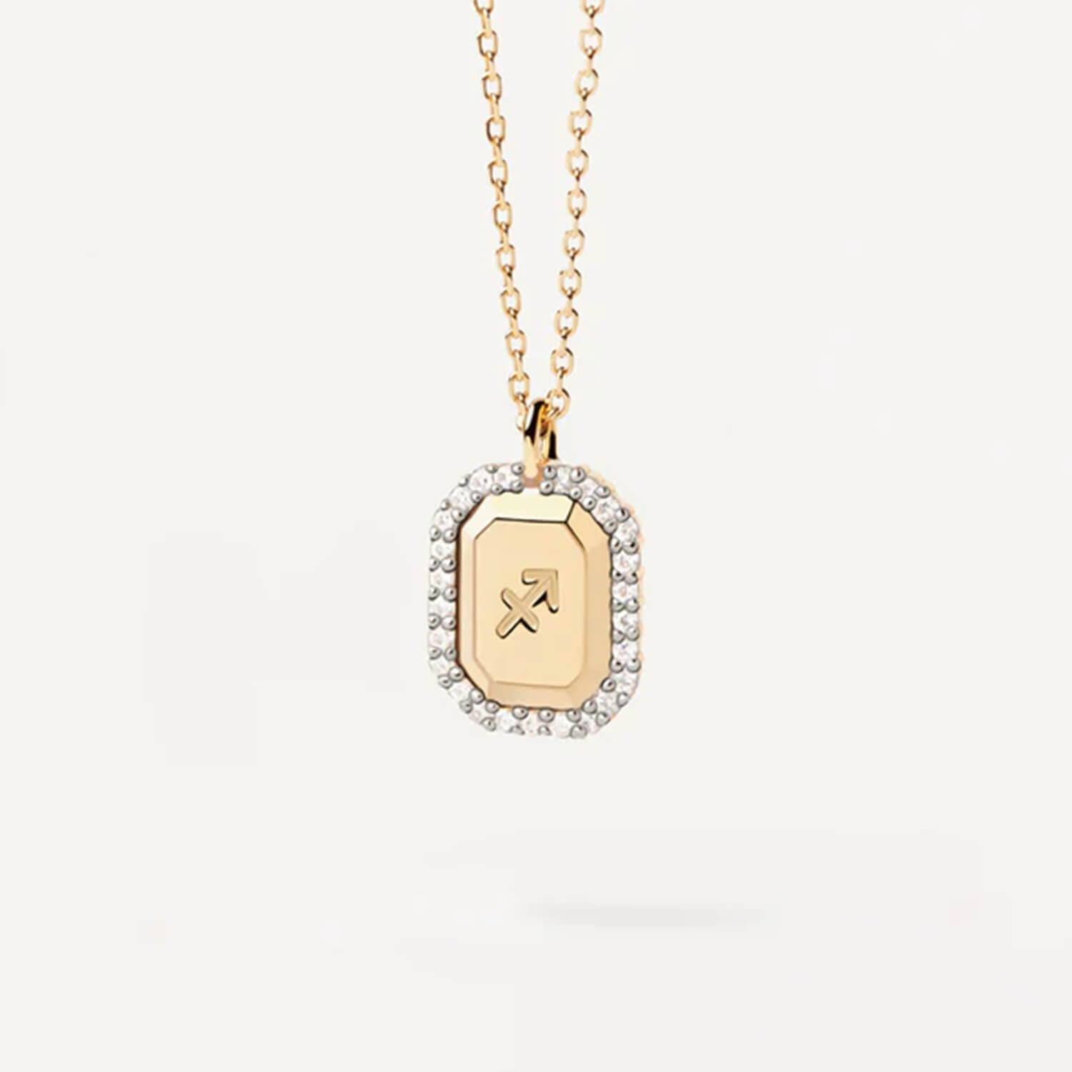 Diamond Zodiac Sign Square Pendant Necklace