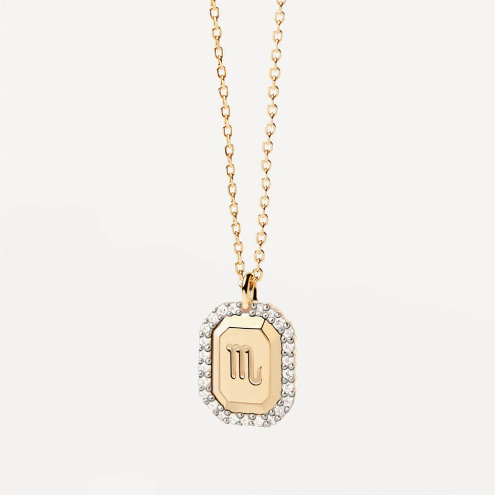 Diamond Zodiac Sign Square Pendant Necklace