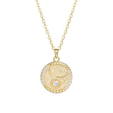 Vintage Zodiac Sign Diamond Coin Necklace