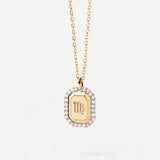 Diamond Zodiac Sign Square Pendant Necklace