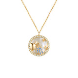 Zodiac Diamond Mother of Pearl Coin Necklace