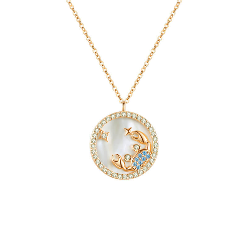 Zodiac Diamond Mother of Pearl Coin Necklace