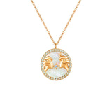 Zodiac Diamond Mother of Pearl Coin Necklace