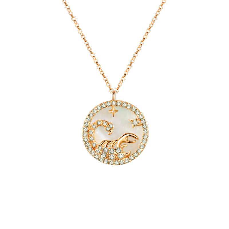 Zodiac Diamond Mother of Pearl Coin Necklace