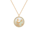 Zodiac Diamond Mother of Pearl Coin Necklace