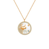 Zodiac Diamond Mother of Pearl Coin Necklace