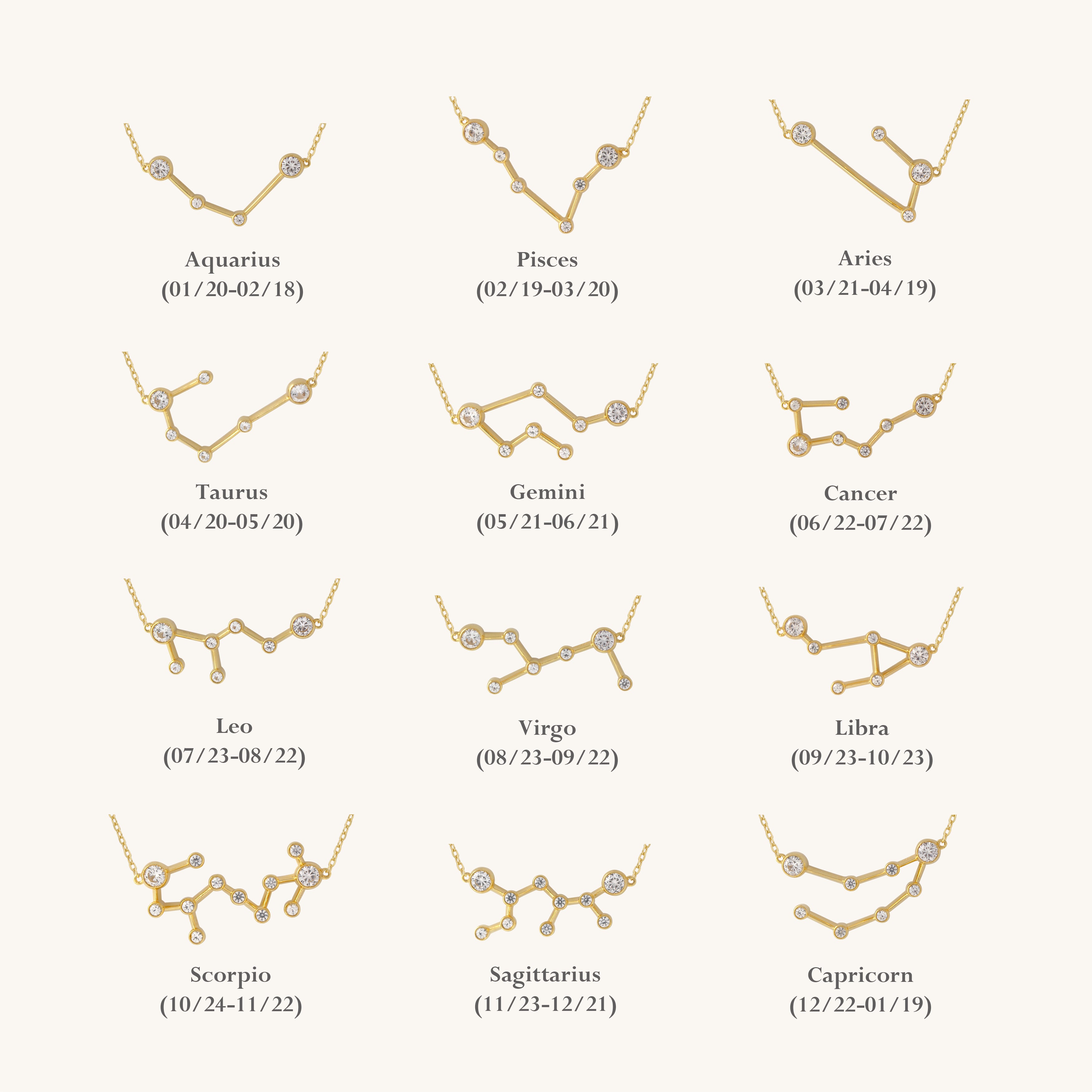 Zodiac Signs Diamond Star Symbol Shape Pendant Necklace - Kira LaLa